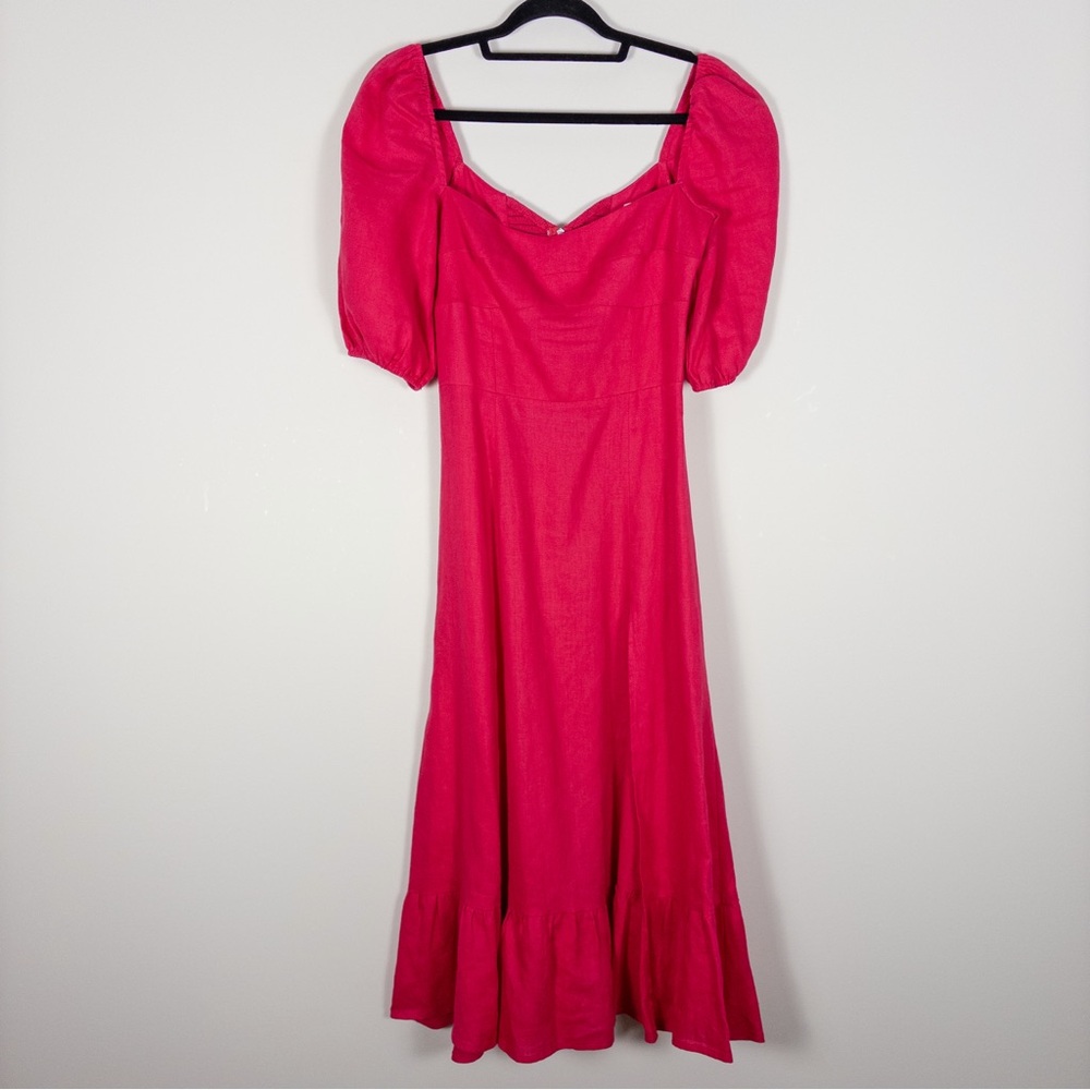 Reformation Belgium Linen Puff Sleeve Pink Midi Dress